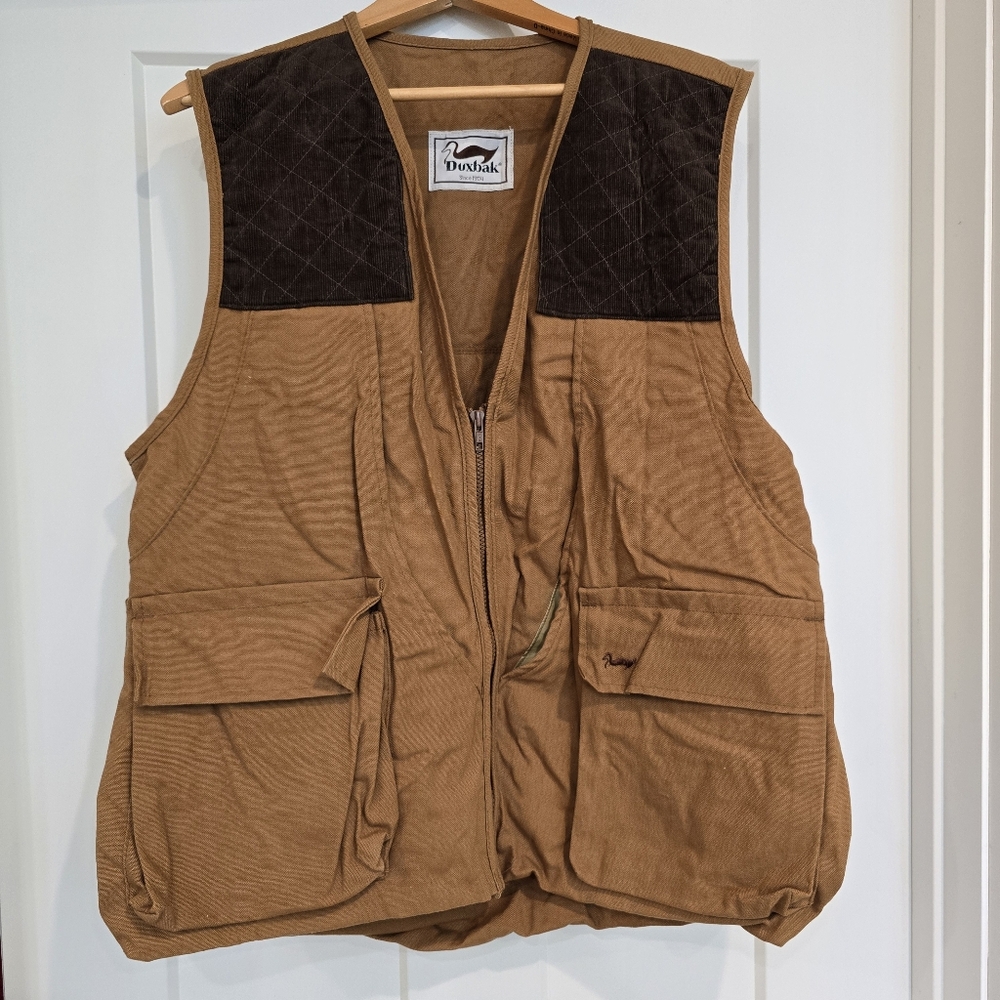 Vintage Men Duxbak Fowl Bird Hunting Game Vest Tan & Brown Photographer Safari